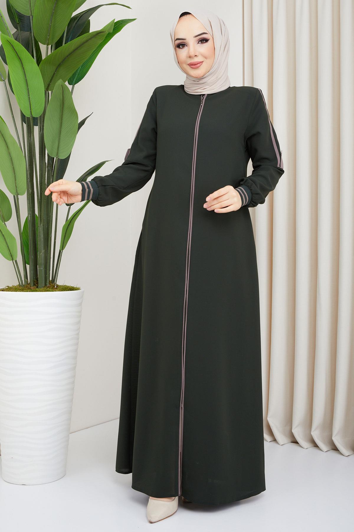 Biye Detaylı Ferace Haki SS02045