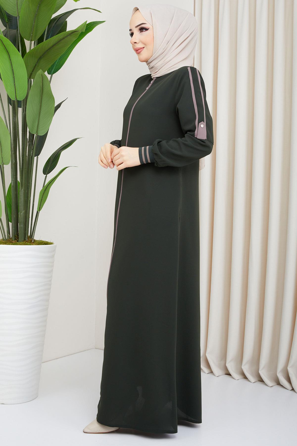 Biye Detaylı Ferace Haki SS02045
