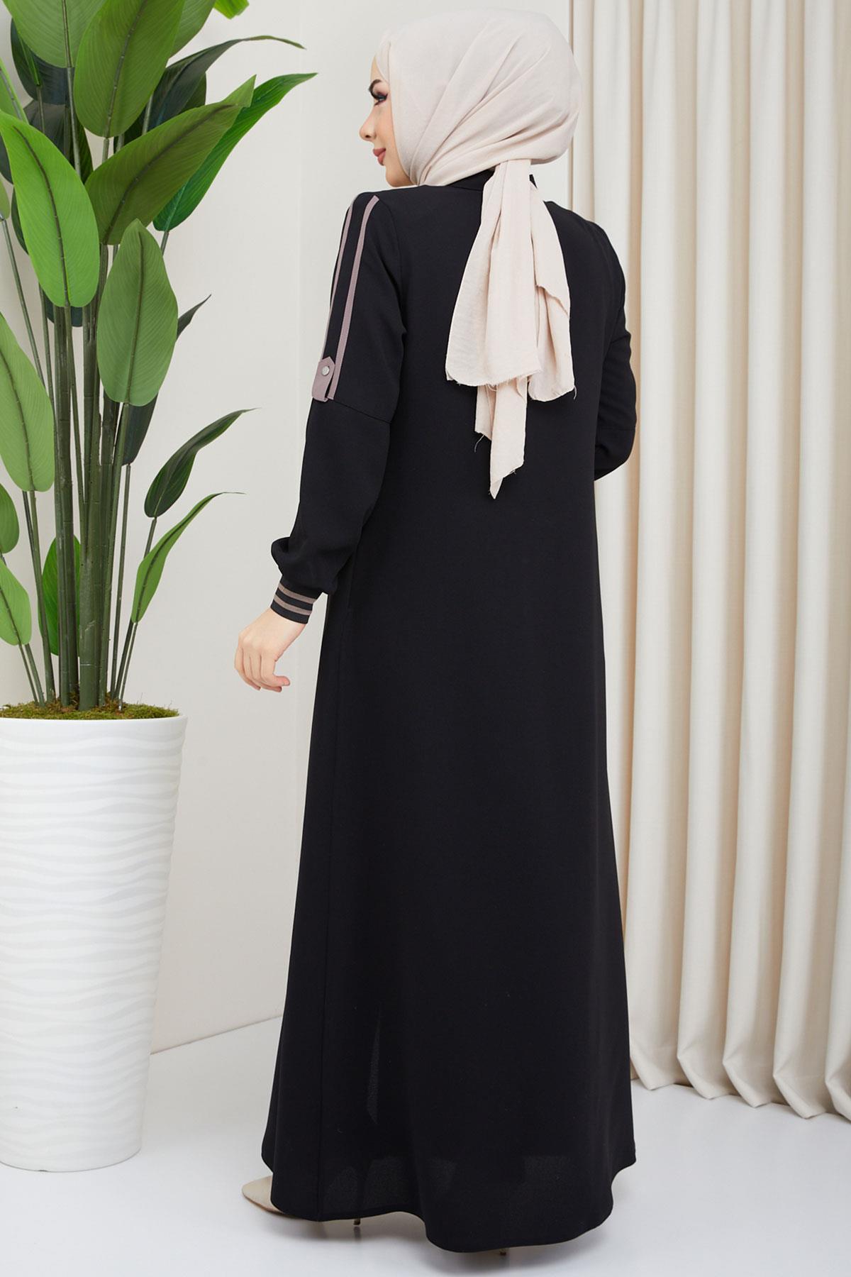 Biye Detaylı Siyah Ferace SS02045