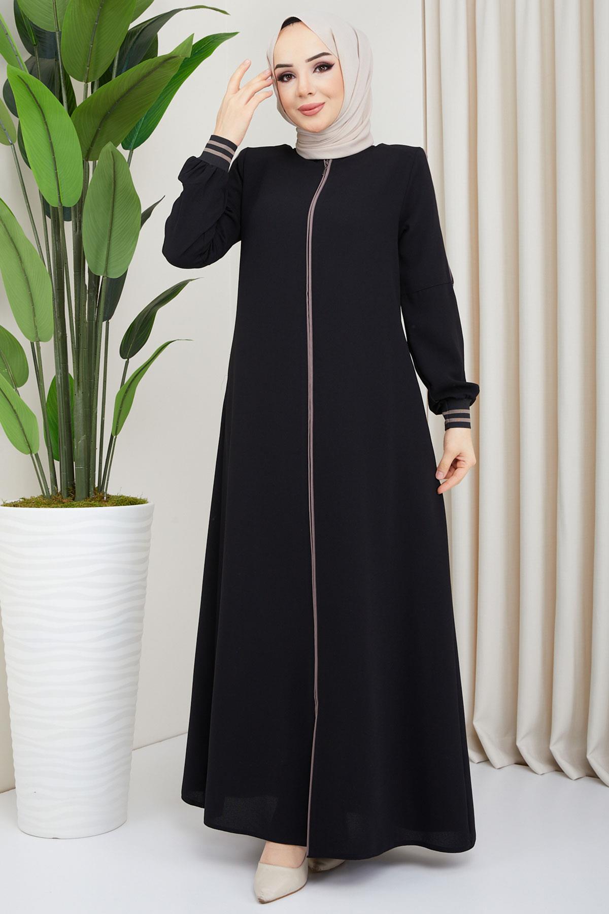 Biye Detaylı Siyah Ferace SS02045