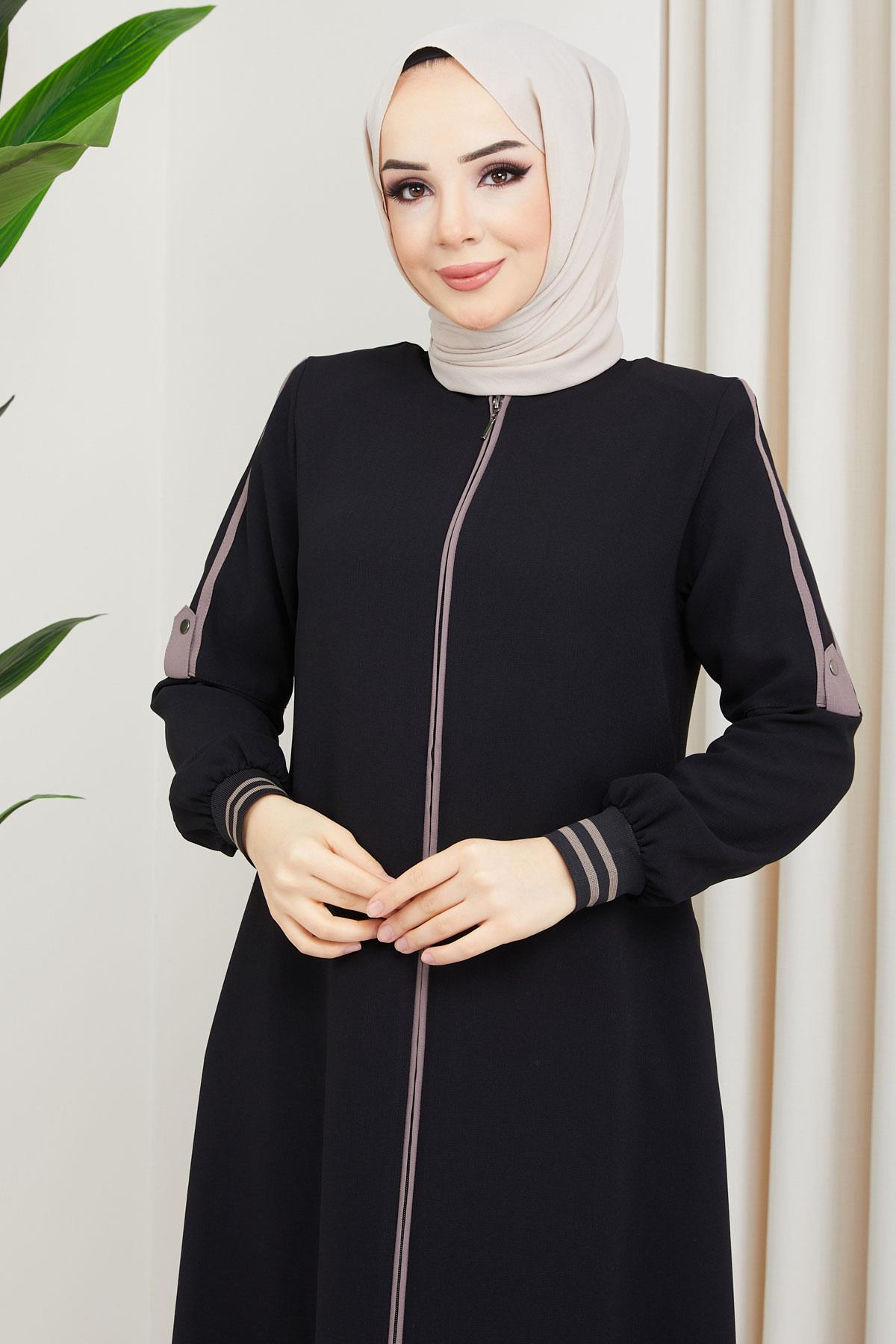 Biye Detaylı Siyah Ferace SS02045