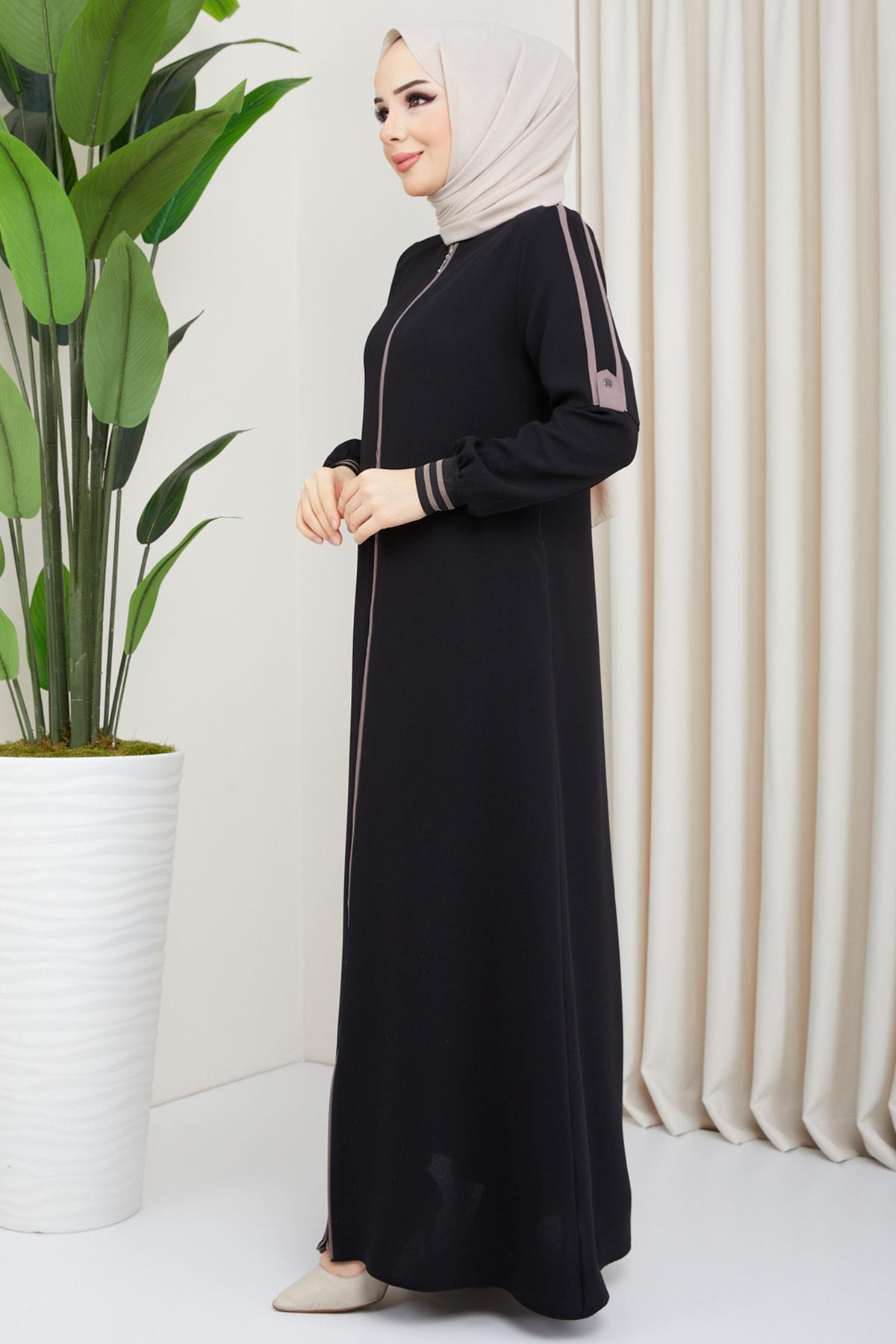 Biye Detaylı Siyah Ferace SS02045