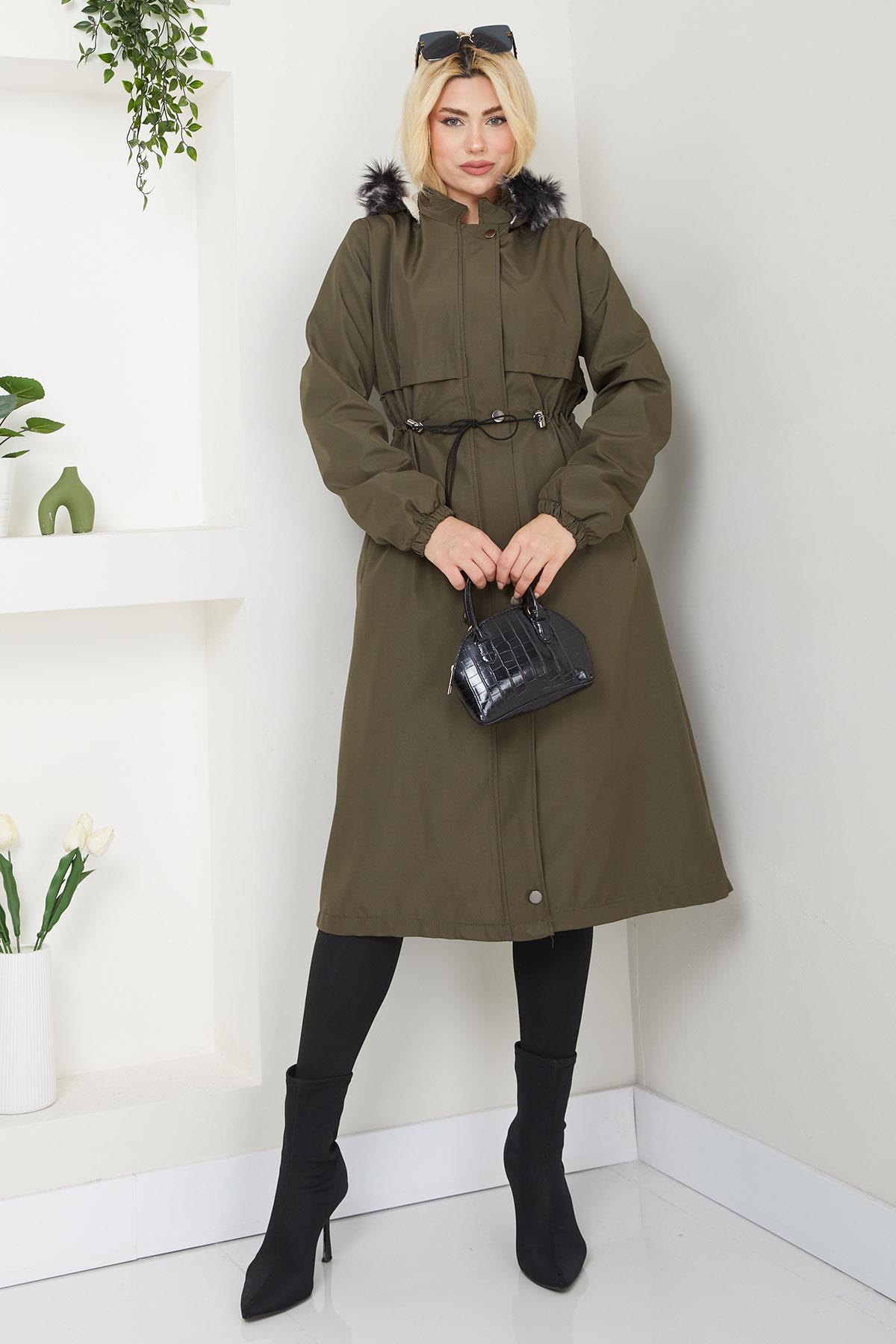 Allerli İçi Kürklü  Mont Haki SS2330