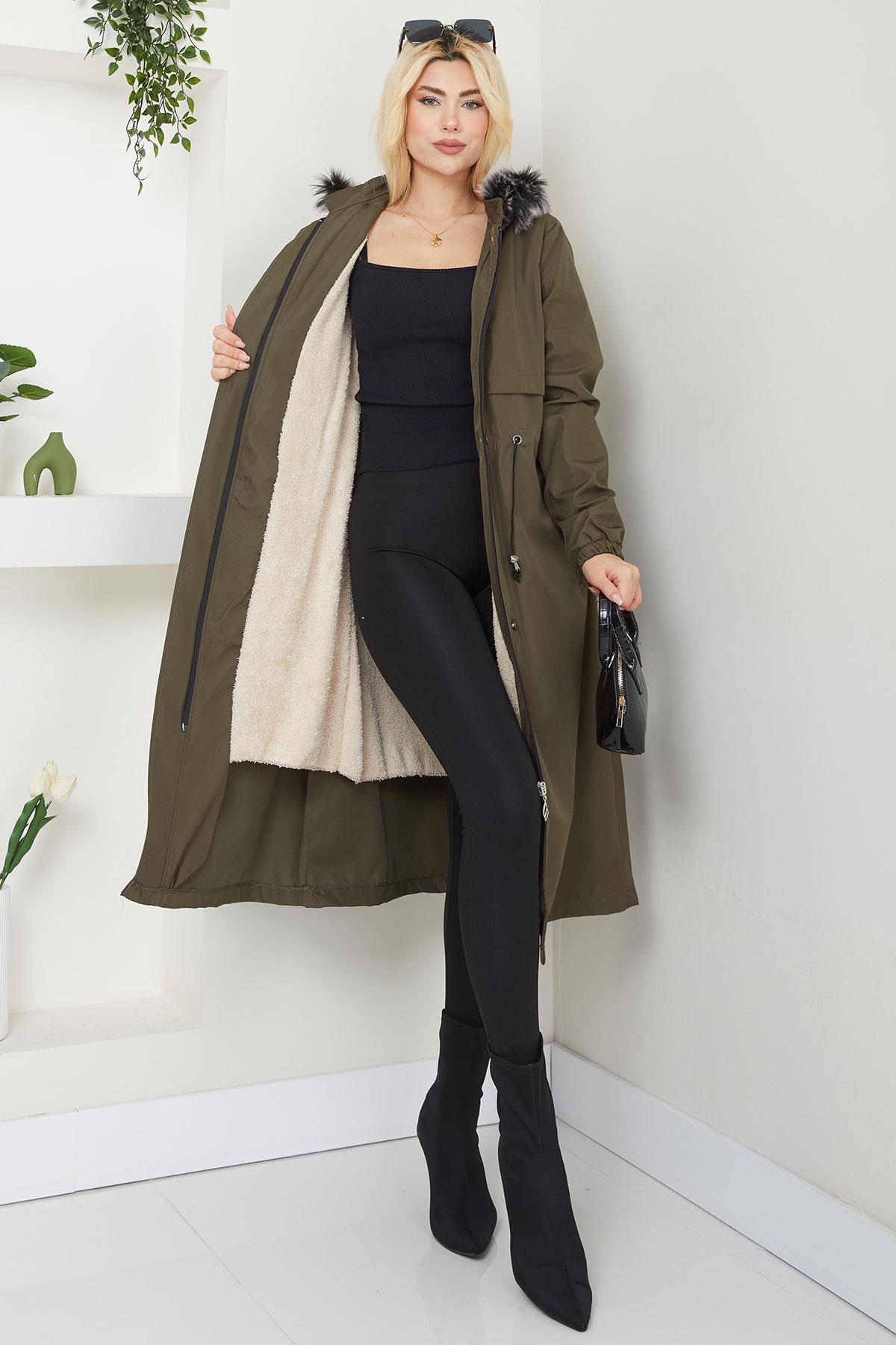 Allerli İçi Kürklü  Mont Haki SS2330