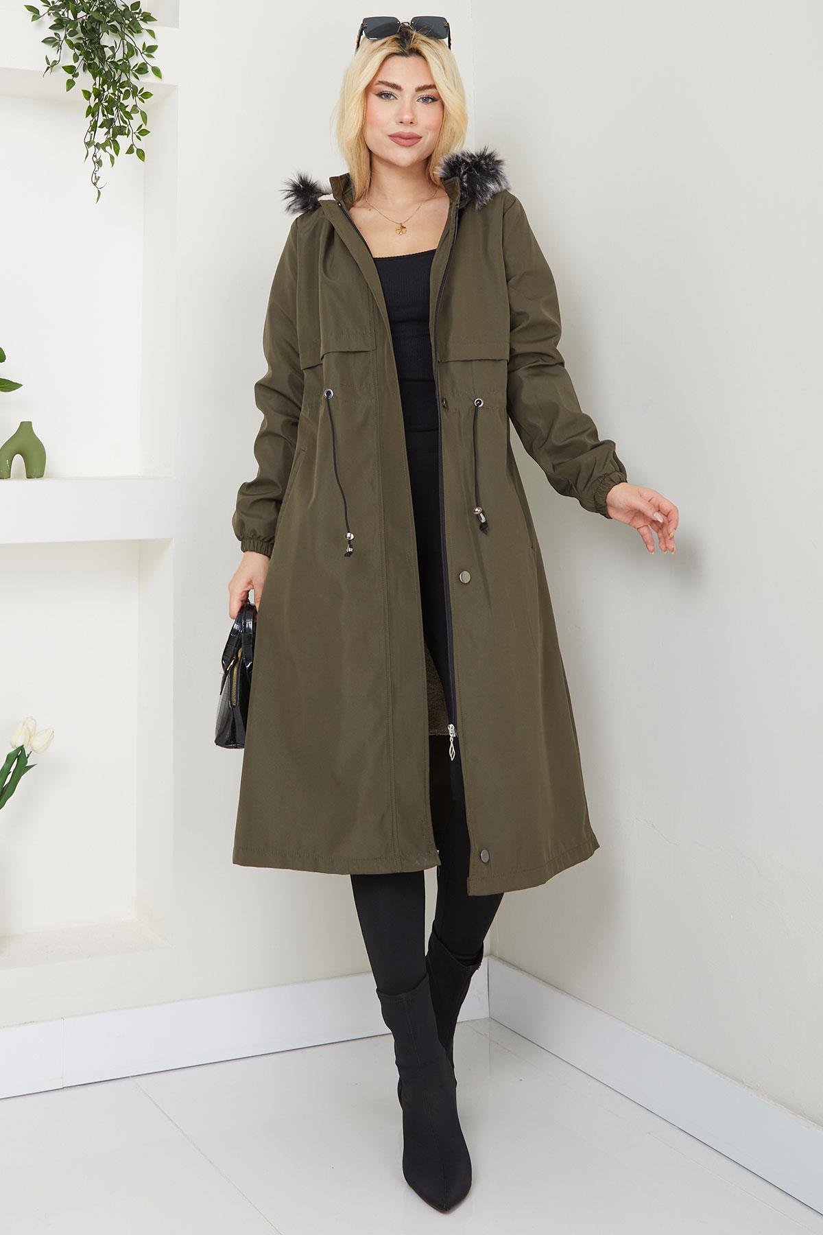 Allerli İçi Kürklü  Mont Haki SS2330