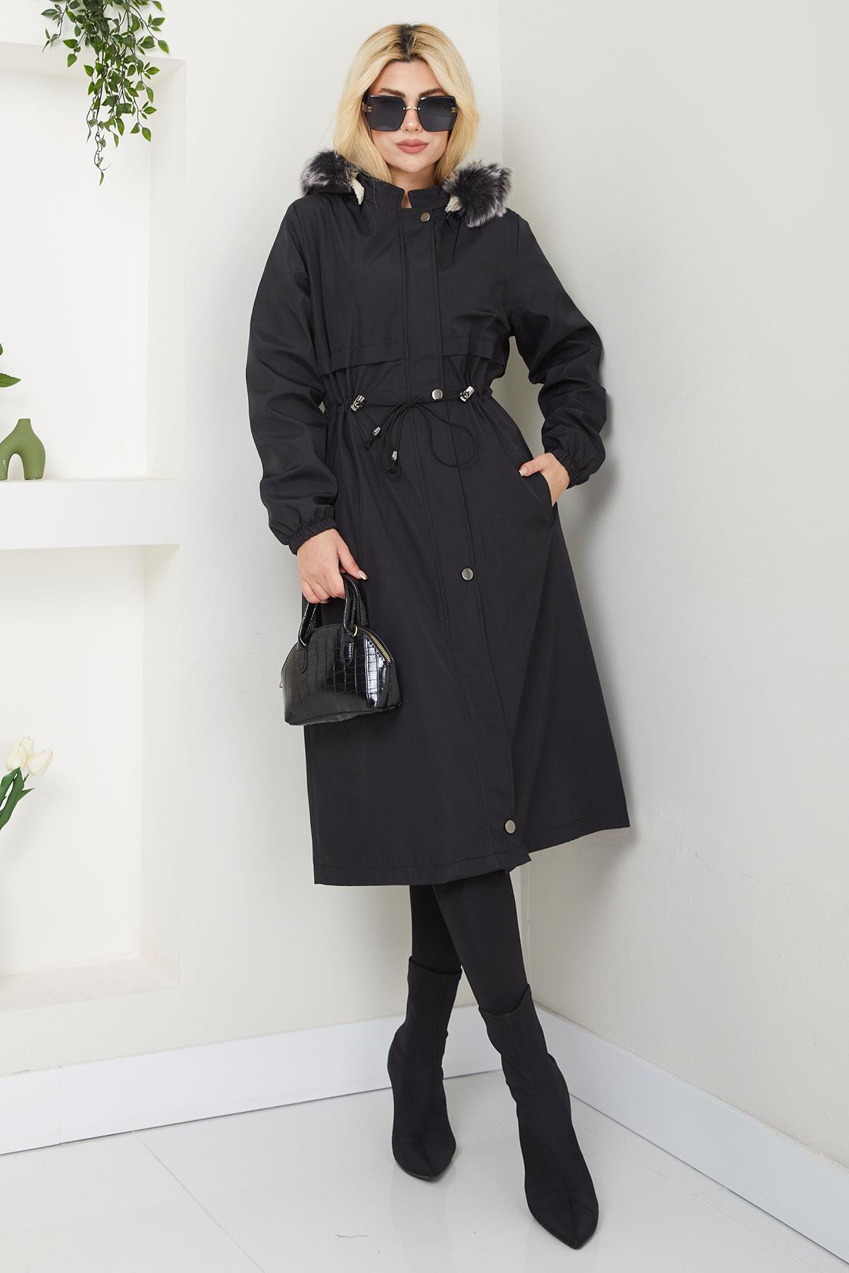 Allerli İçi Kürklü  Mont Siyah SS2330