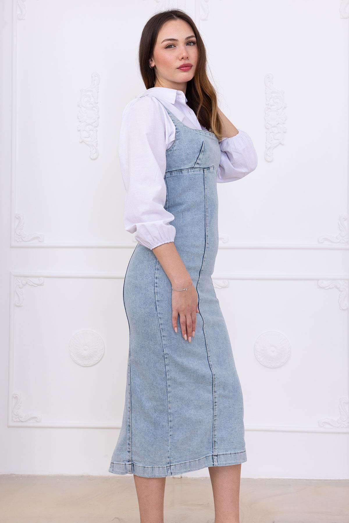 Askılı Kot Elbise Açık Mavi SS2696