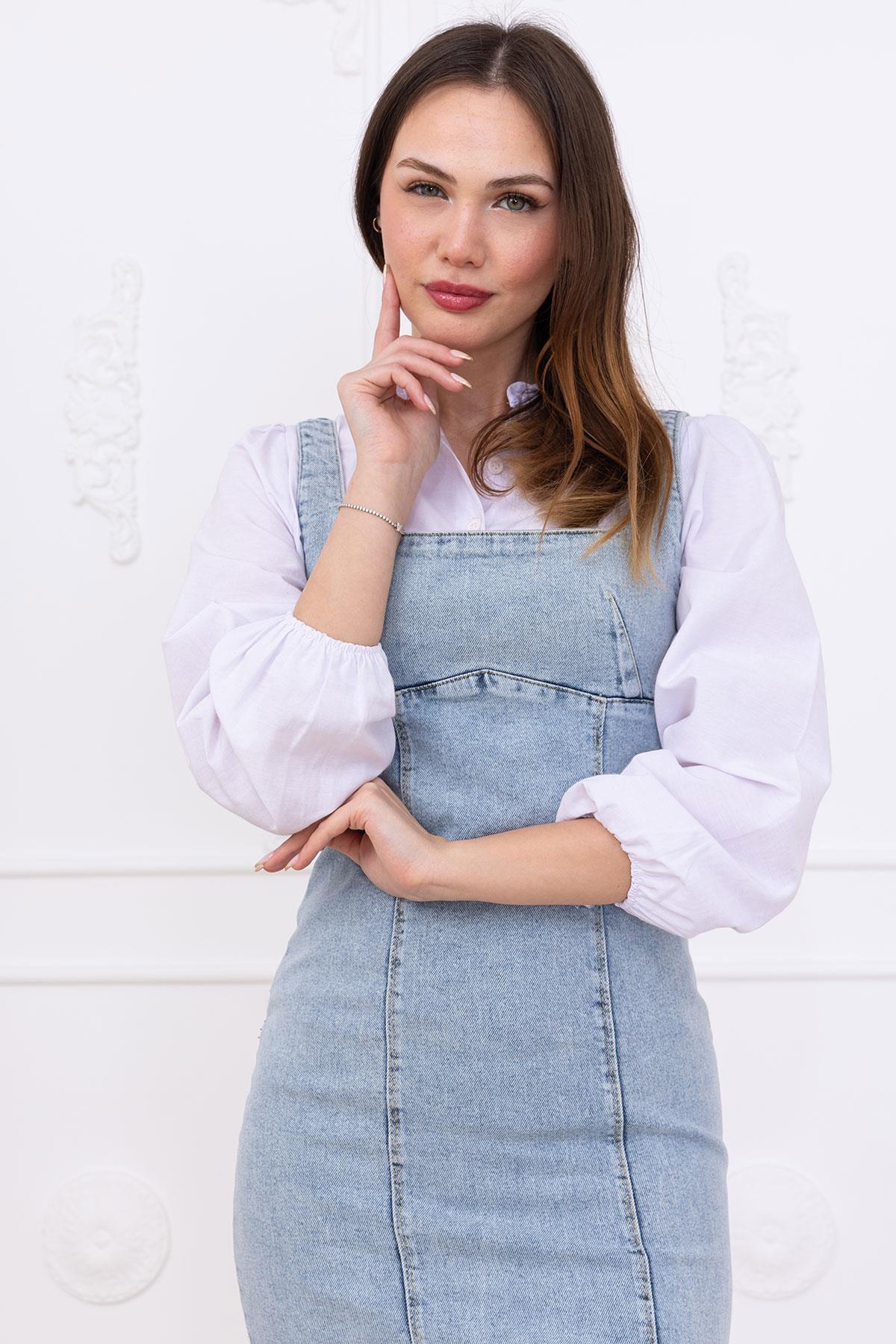Askılı Kot Elbise Açık Mavi SS2696