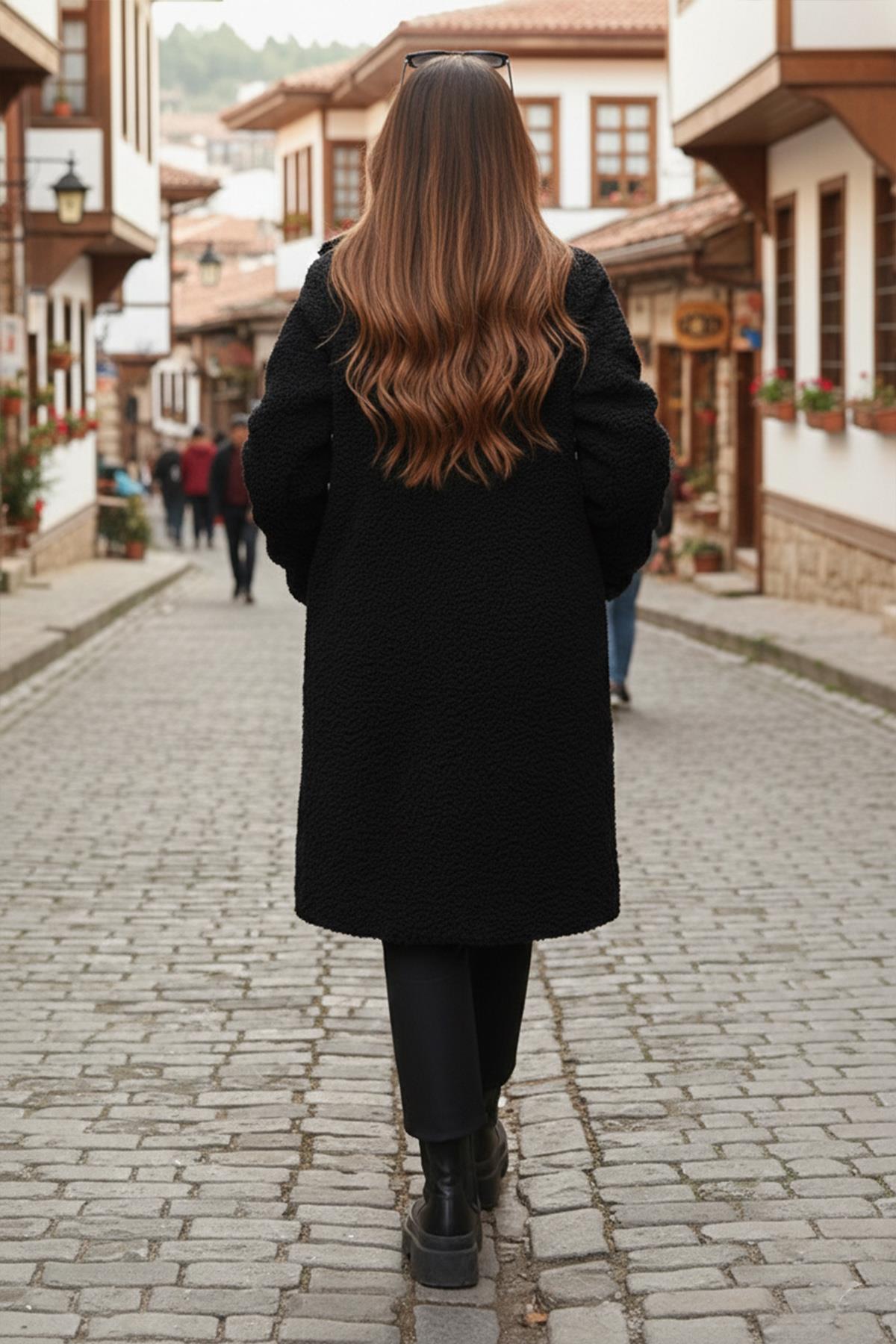 Astarlı Peluş Mont Siyah SS2506