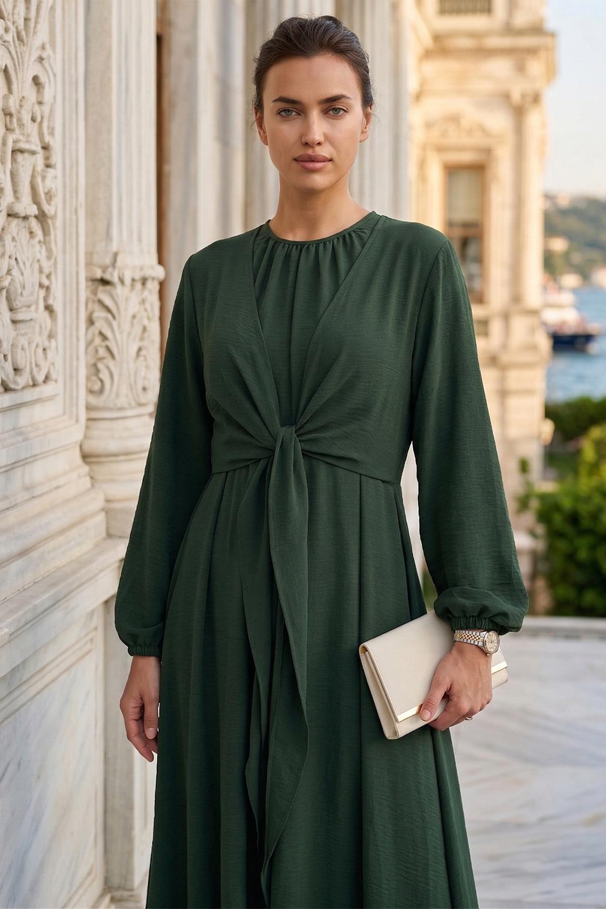 Bağlamalı Ayrobin Elbise Haki SS2873