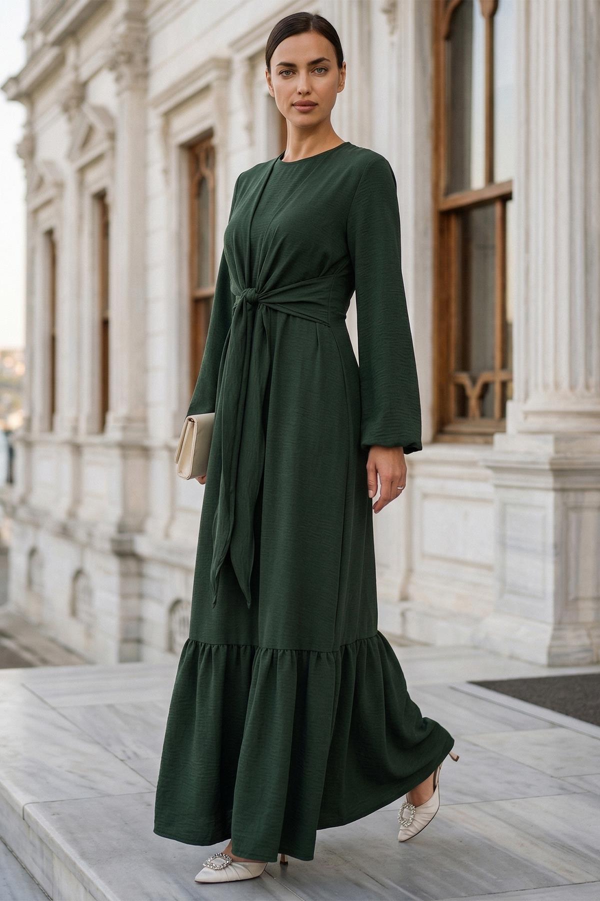 Bağlamalı Ayrobin Elbise Haki SS2873