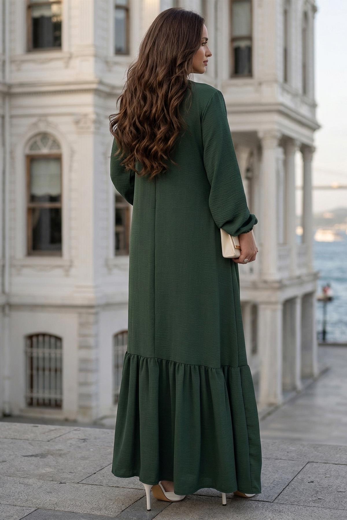 Bağlamalı Ayrobin Elbise Haki SS2873