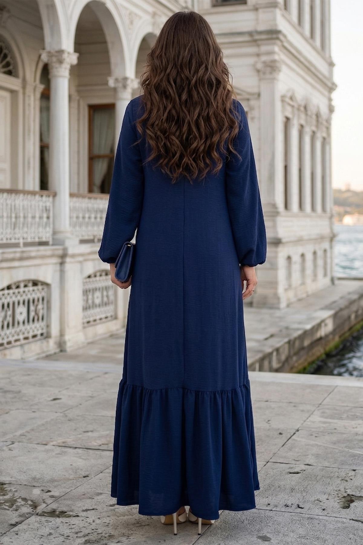 Bağlamalı Ayrobin Elbise Lacivert SS2873