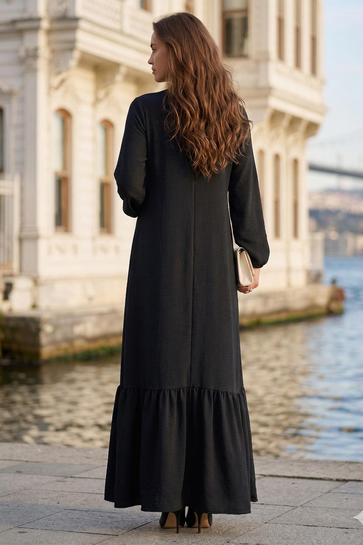 Bağlamalı Ayrobin Elbise Siyah SS2873