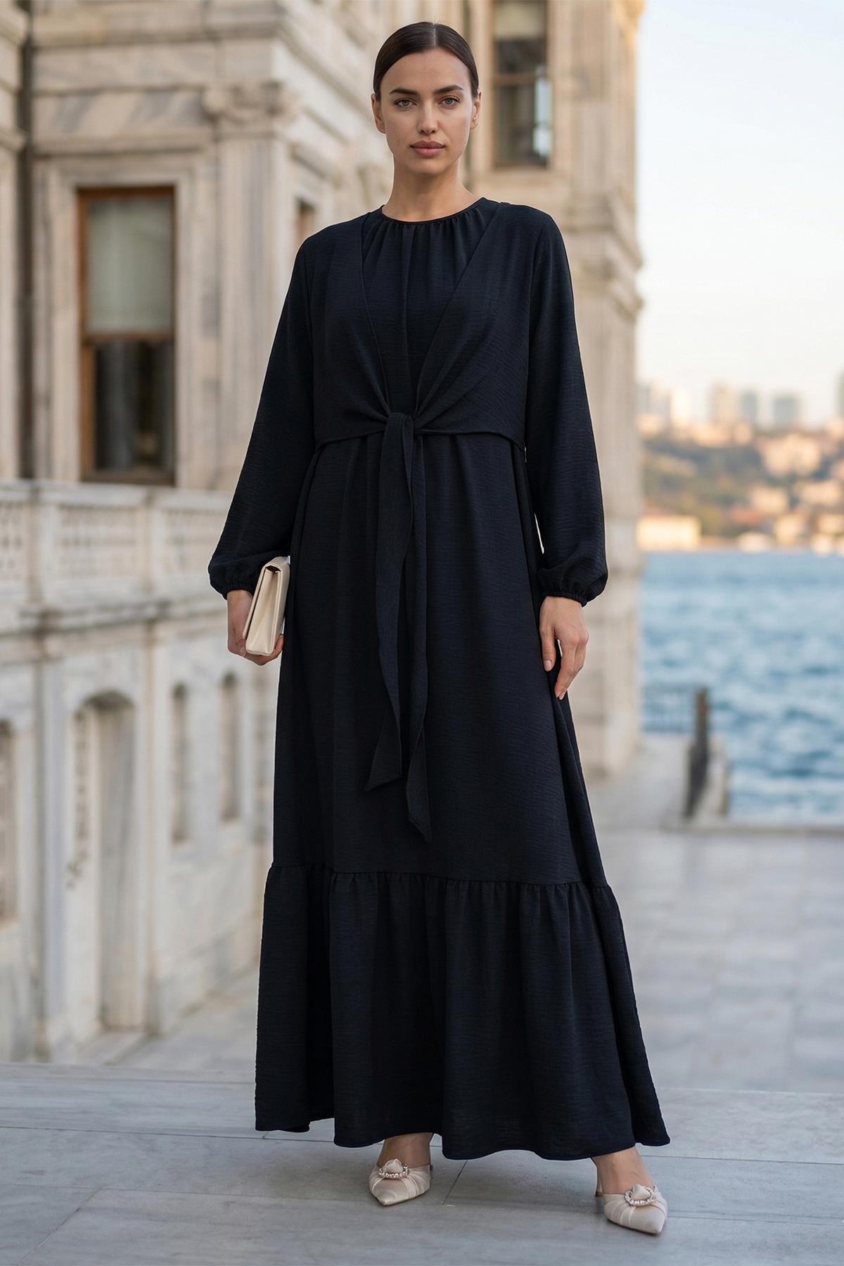 Bağlamalı Ayrobin Elbise Siyah SS2873
