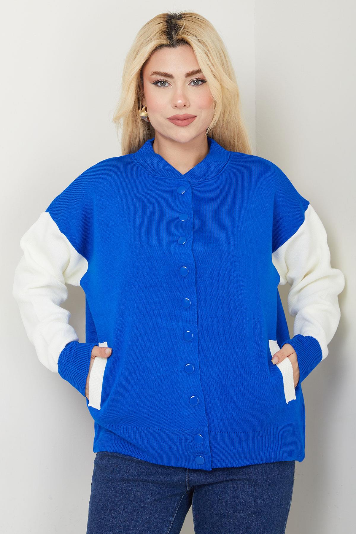 Bomber Yaka Çıtçıtlı Triko Hırka SS2615 Lacivert