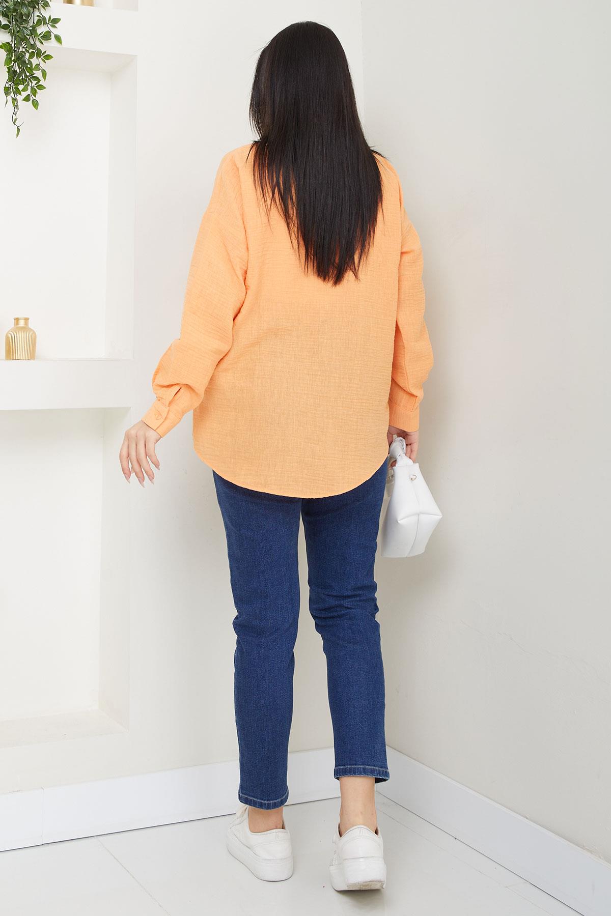 Cepli Oversize Keten Gömlek Turuncu SS2651