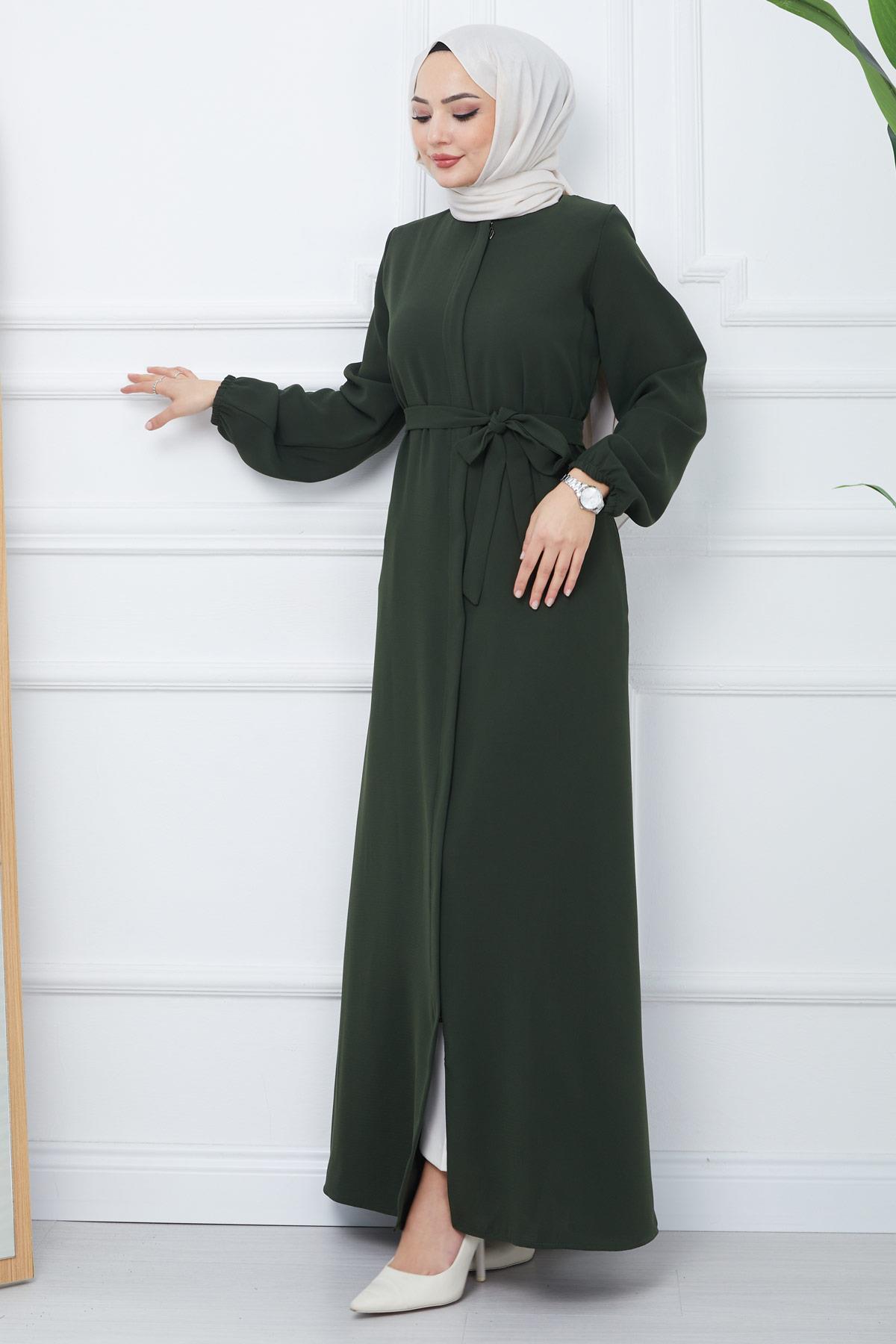 Gizli Patlı Kuşaklı Ferace Haki HM2361