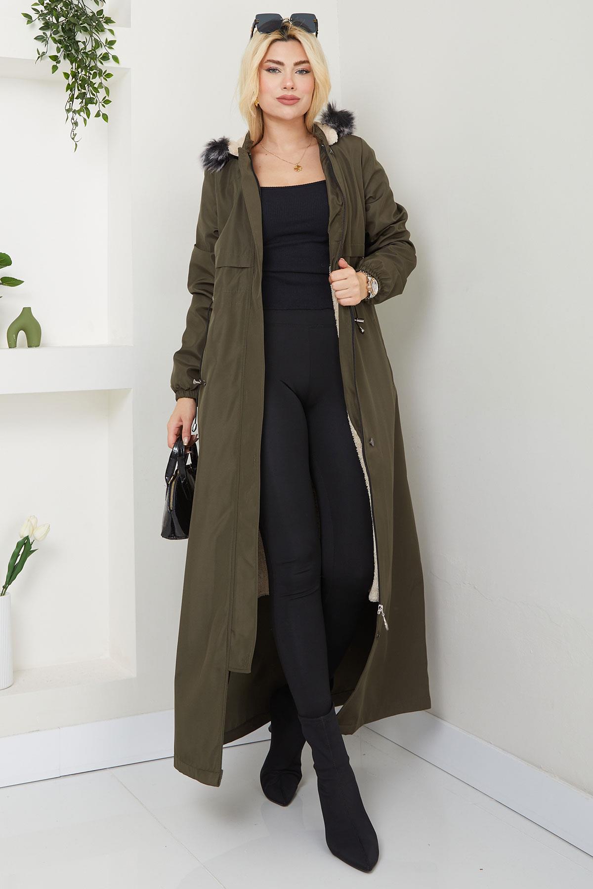 İçi Kürklü Tam Boy  Mont Haki SS2331