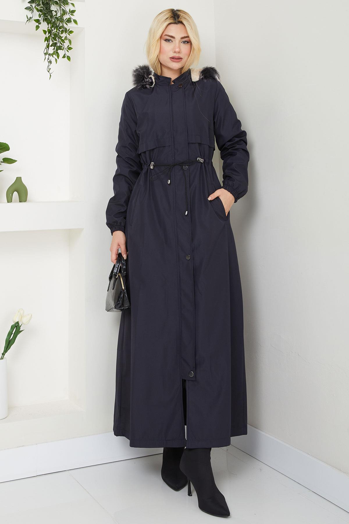 İçi Kürklü Tam Boy  Mont Lacivert SS2331