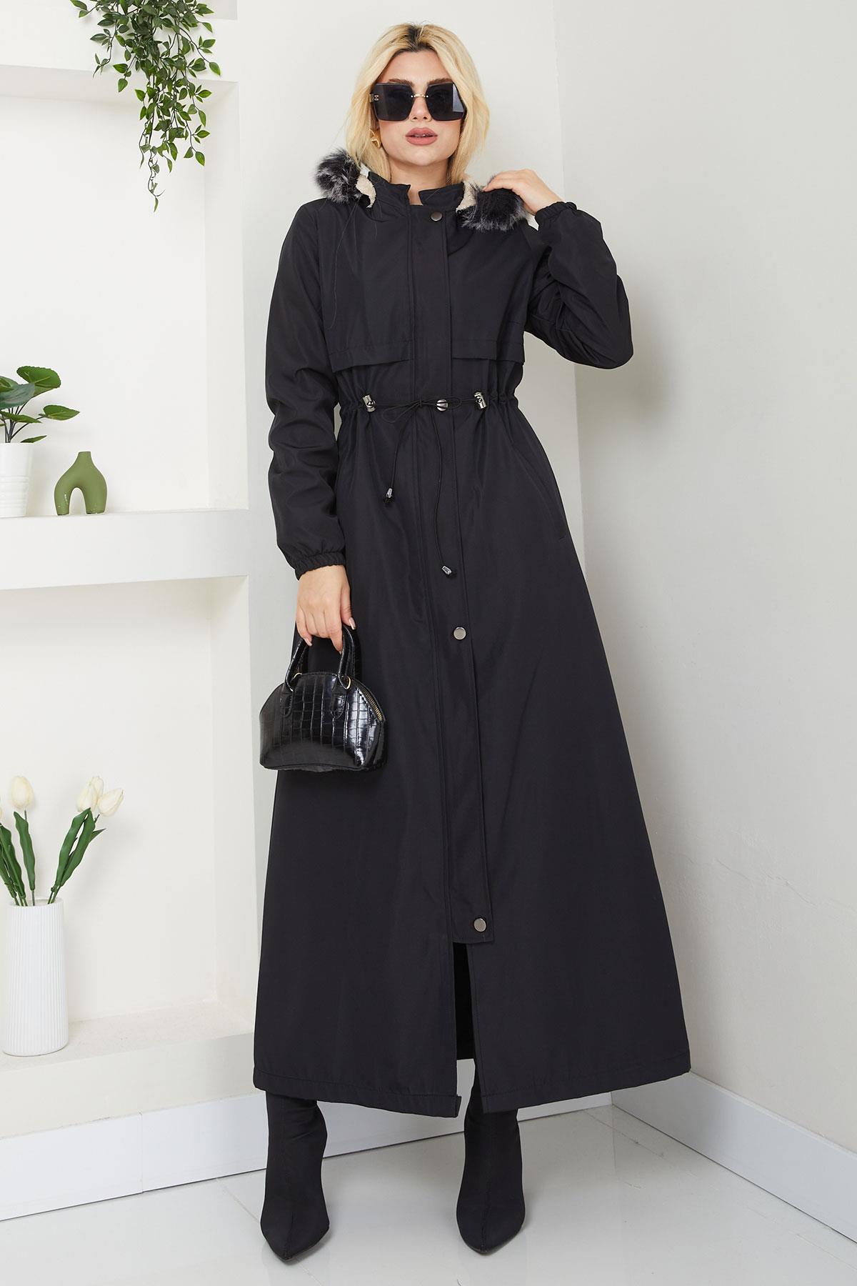 İçi Kürklü Tam Boy  Mont Siyah SS2331