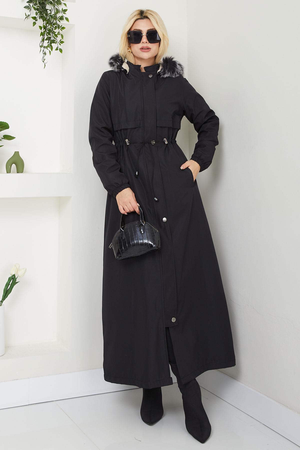 İçi Kürklü Tam Boy  Mont Siyah SS2331
