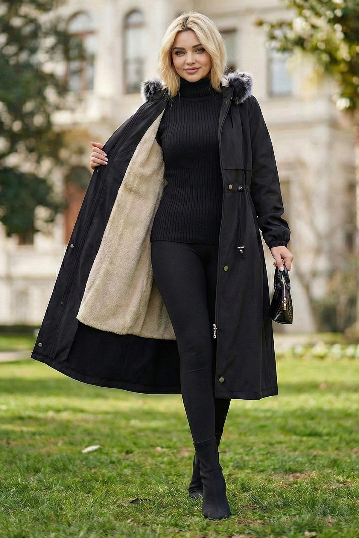 İçi Peluş Mont Siyah SS2330