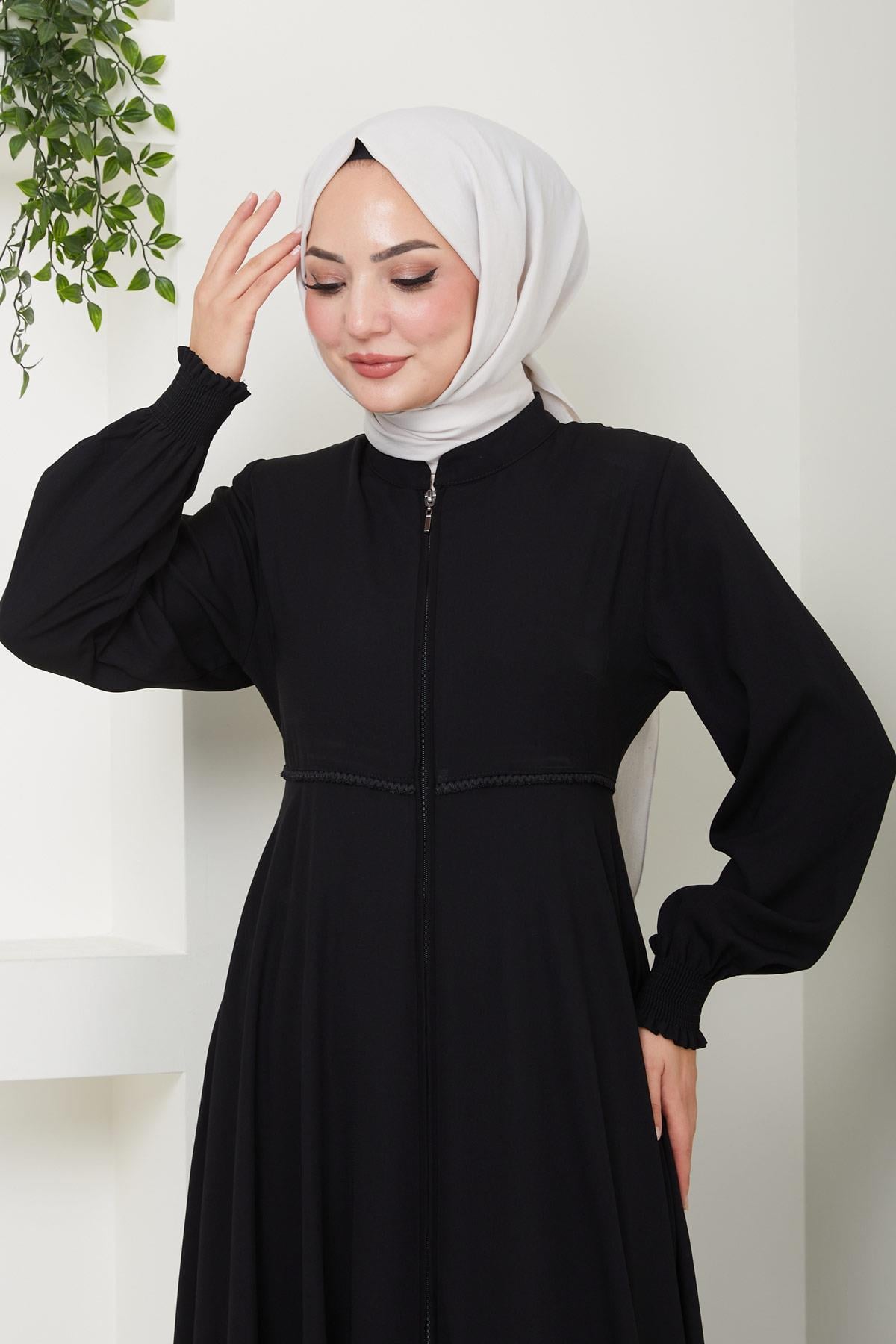 Kolu Gipeli Nakış Detaylı Mevlana Ferace Siyah HM2484