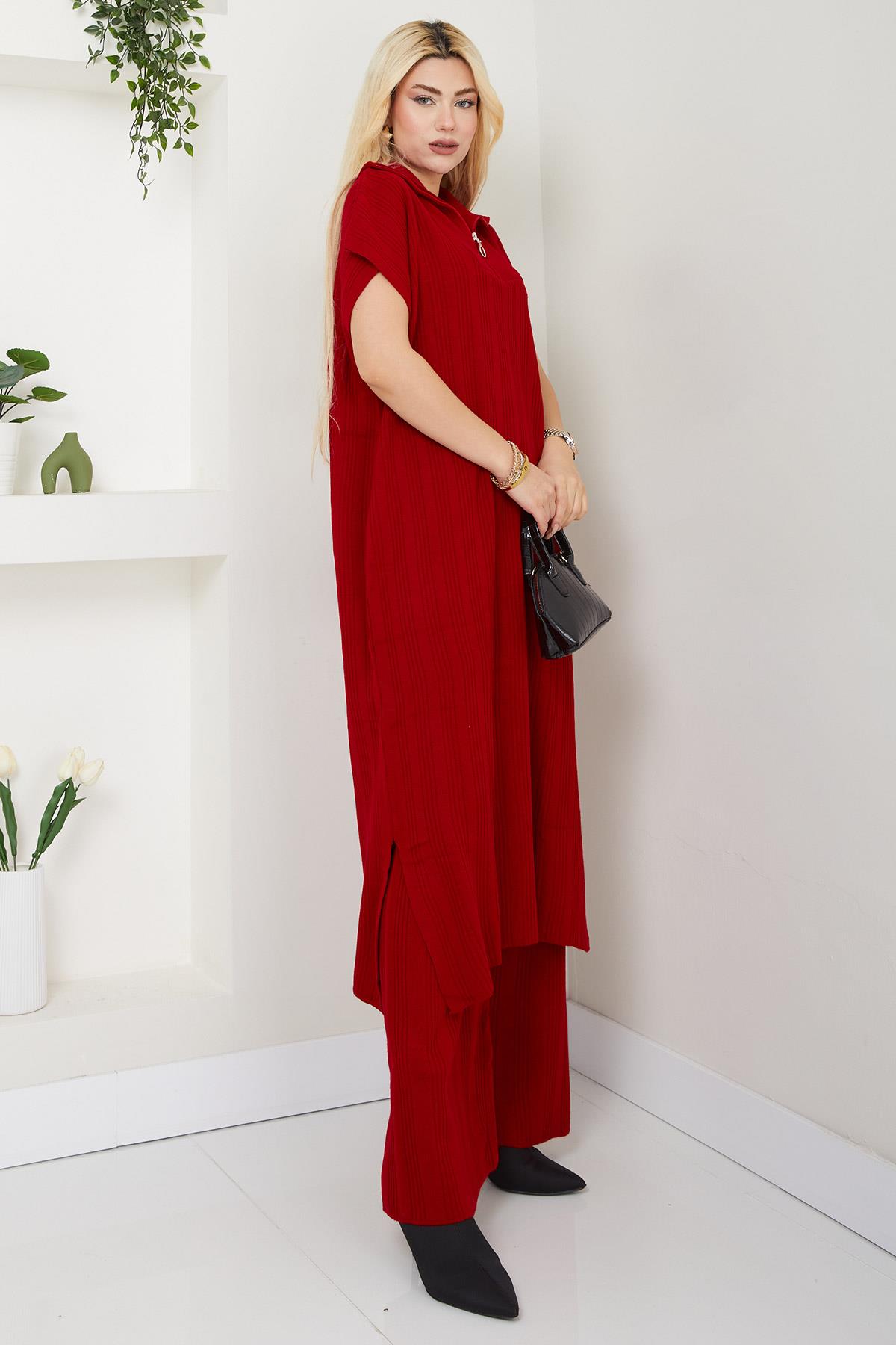 Pantolonlu Triko Takım Kırmızı SS2585