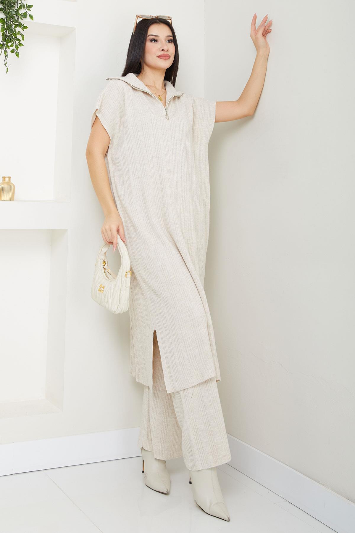 Pantolonlu Triko Takım Krem SS2585