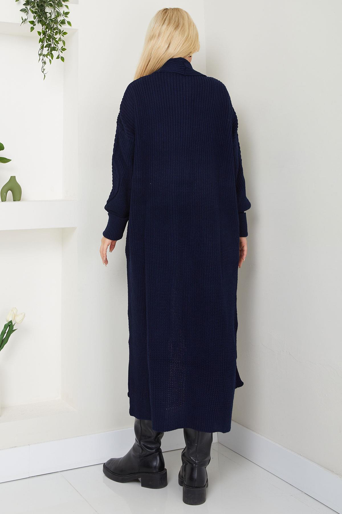 Şal Yaka Cepli Triko Hırka Lacivert SS2534