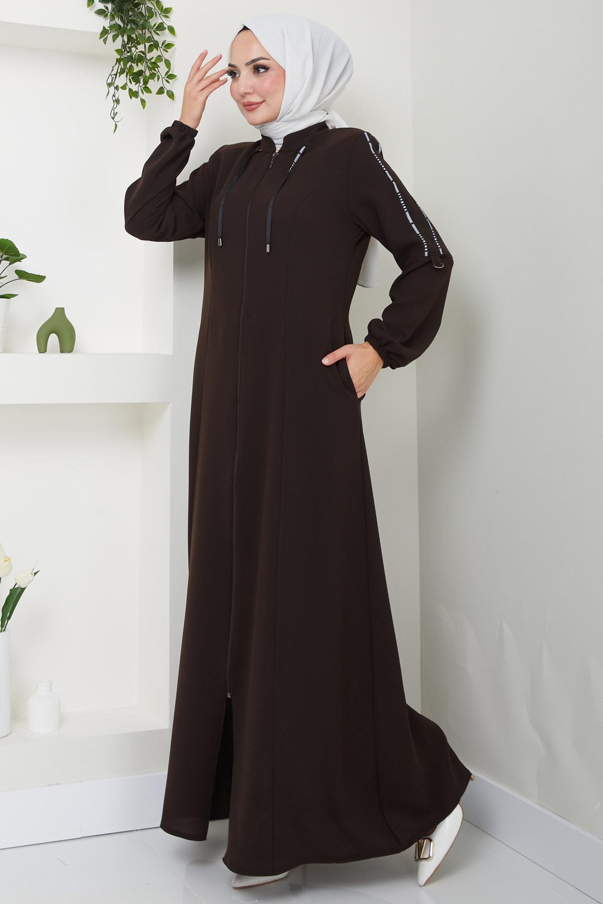 Şeritli Spor Ferace Kahverengi HM2483