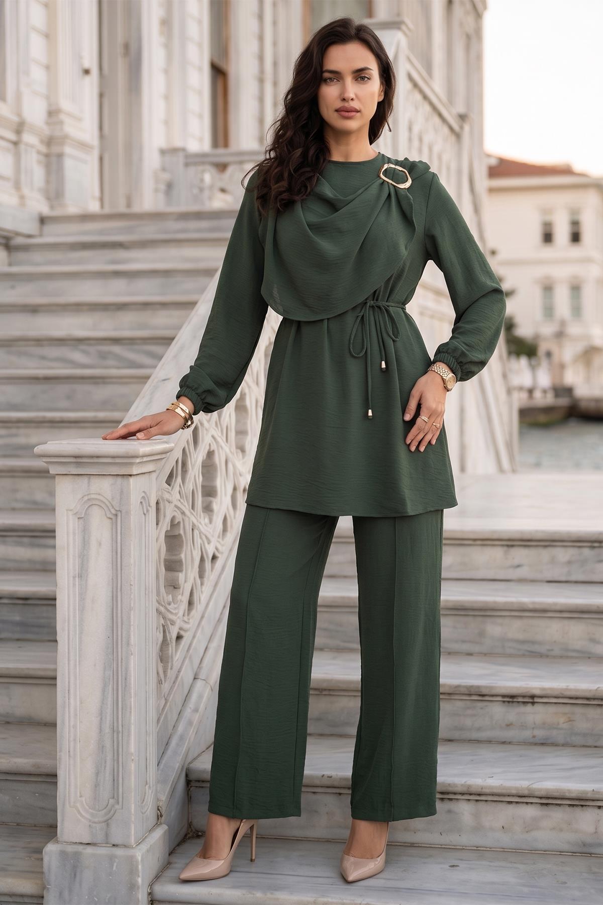 Toka Detaylı Pantolonlu Takım Haki SS2901