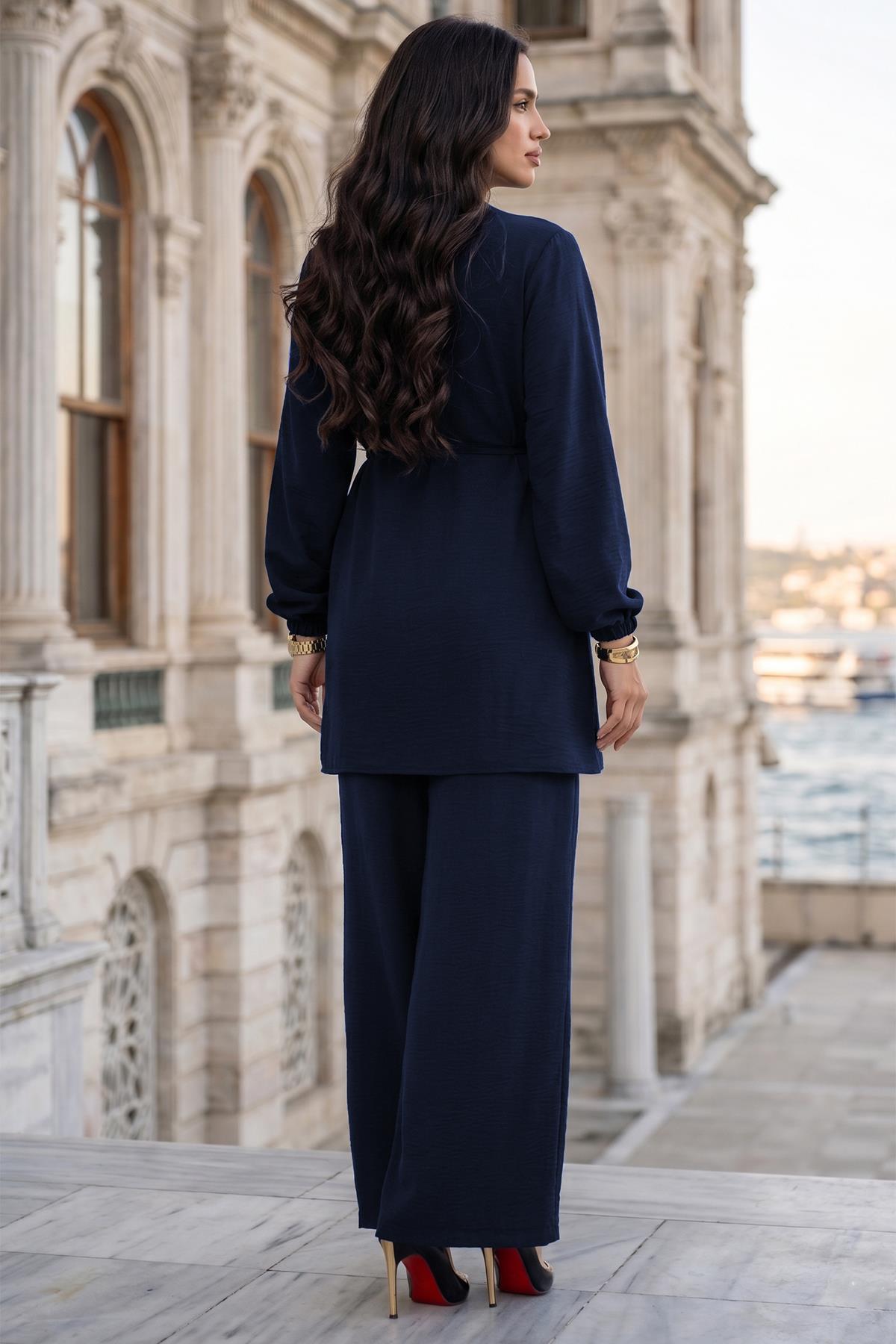 Toka Detaylı Pantolonlu Takım Lacivert SS2901
