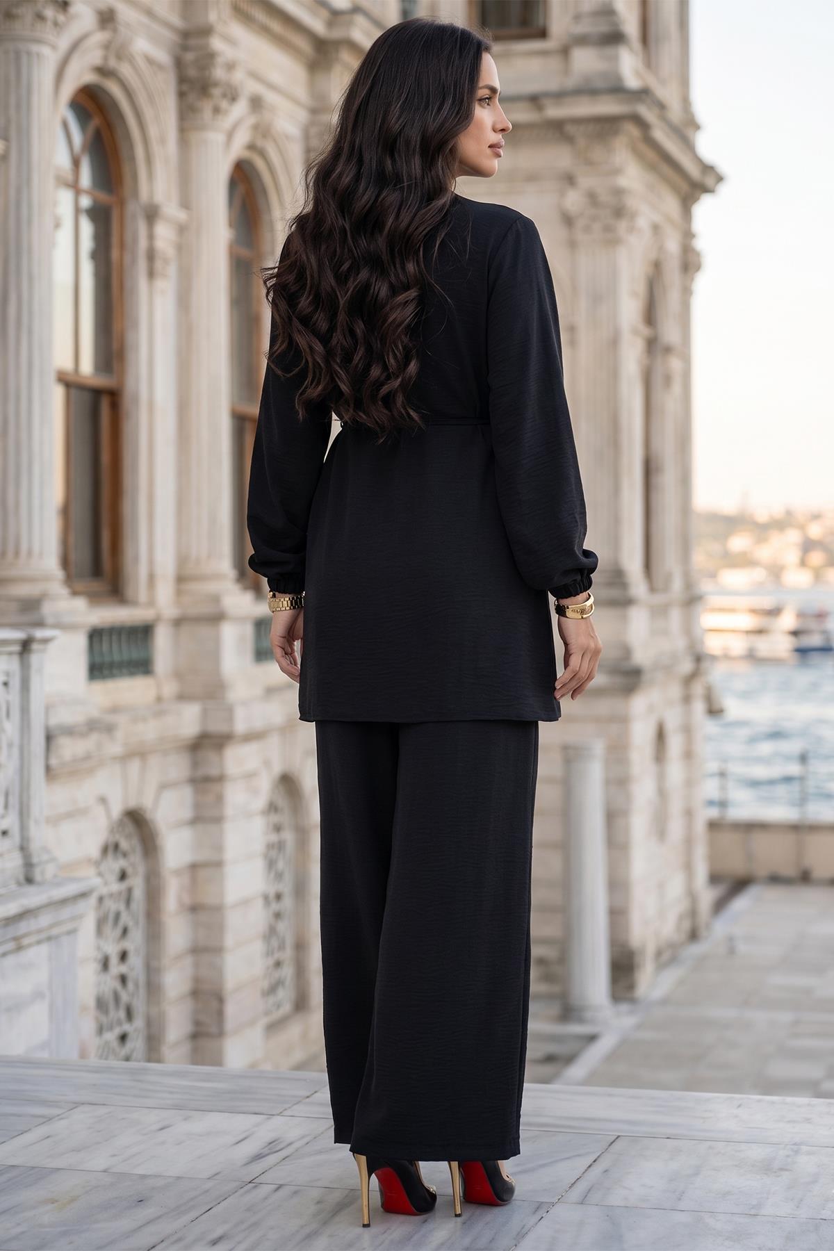 Toka Detaylı Pantolonlu Takım Siyah SS2901