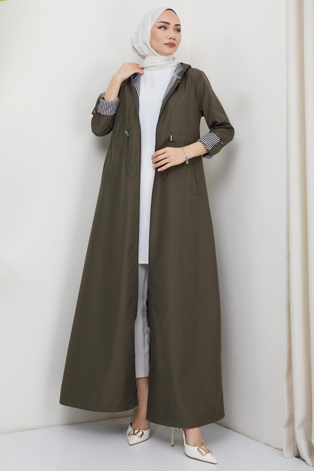 Uzun Fermuarlı Trençkot Haki SS2332