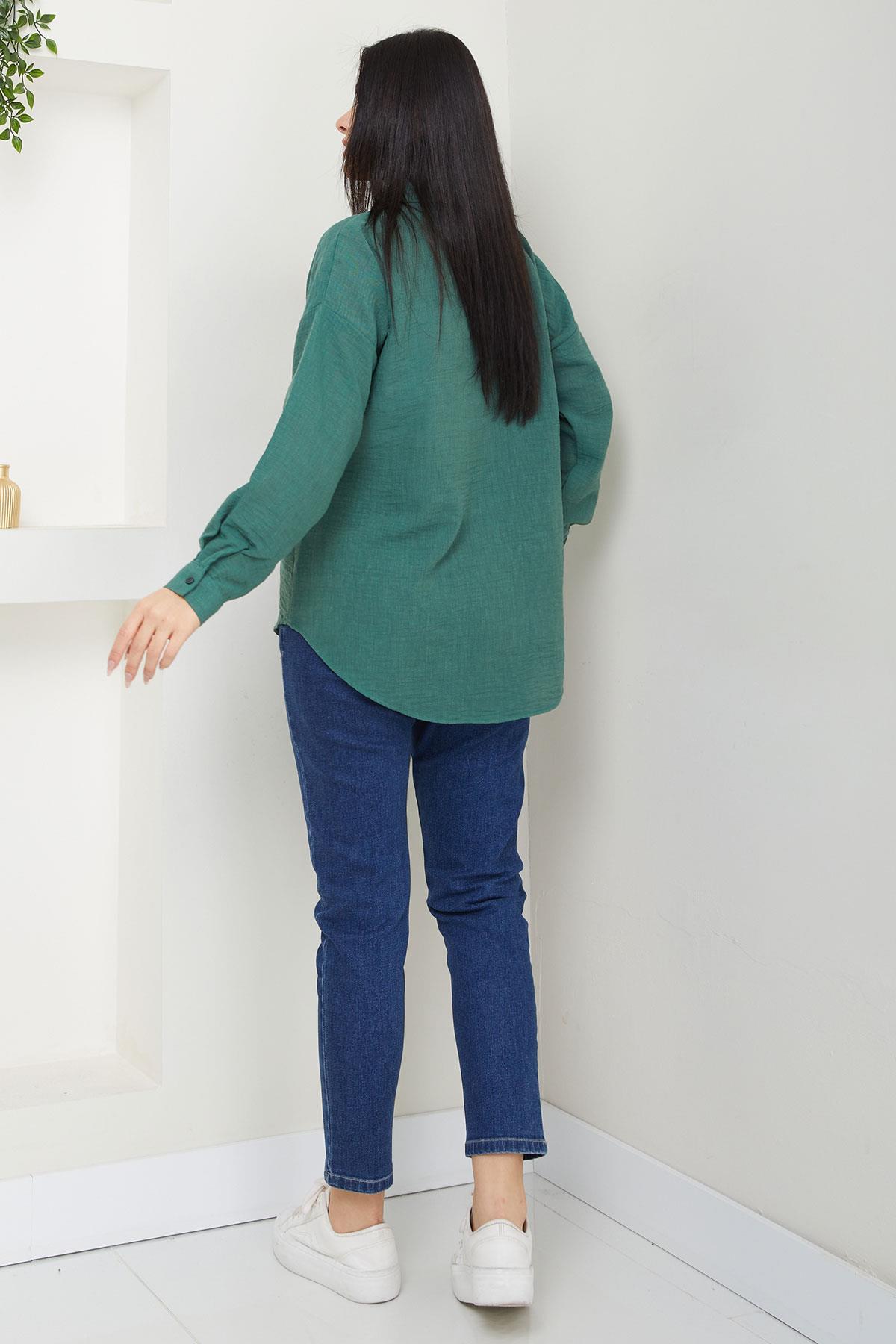 Cepli Oversize Keten Gömlek Haki SS2651