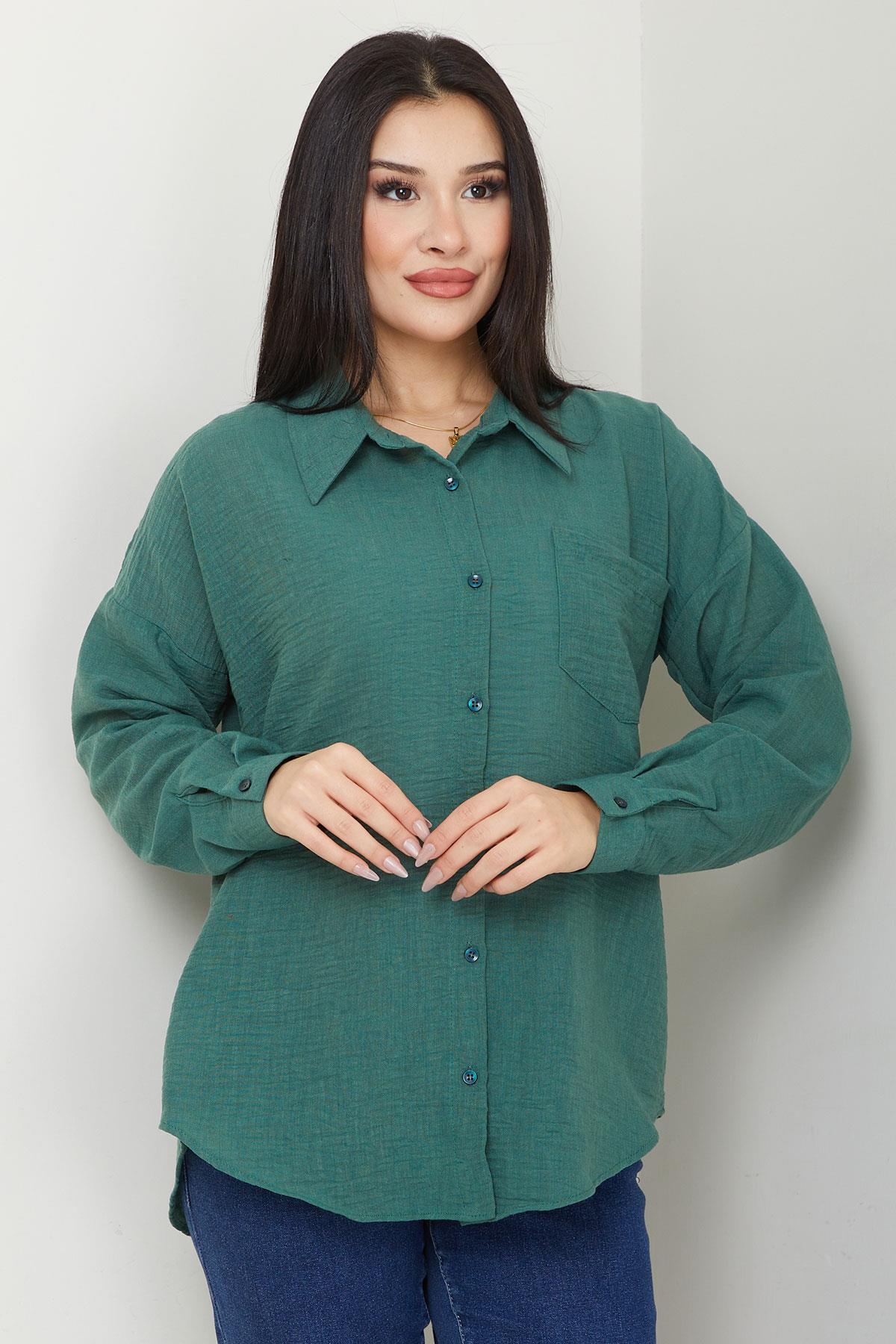 Cepli Oversize Keten Gömlek Haki SS2651