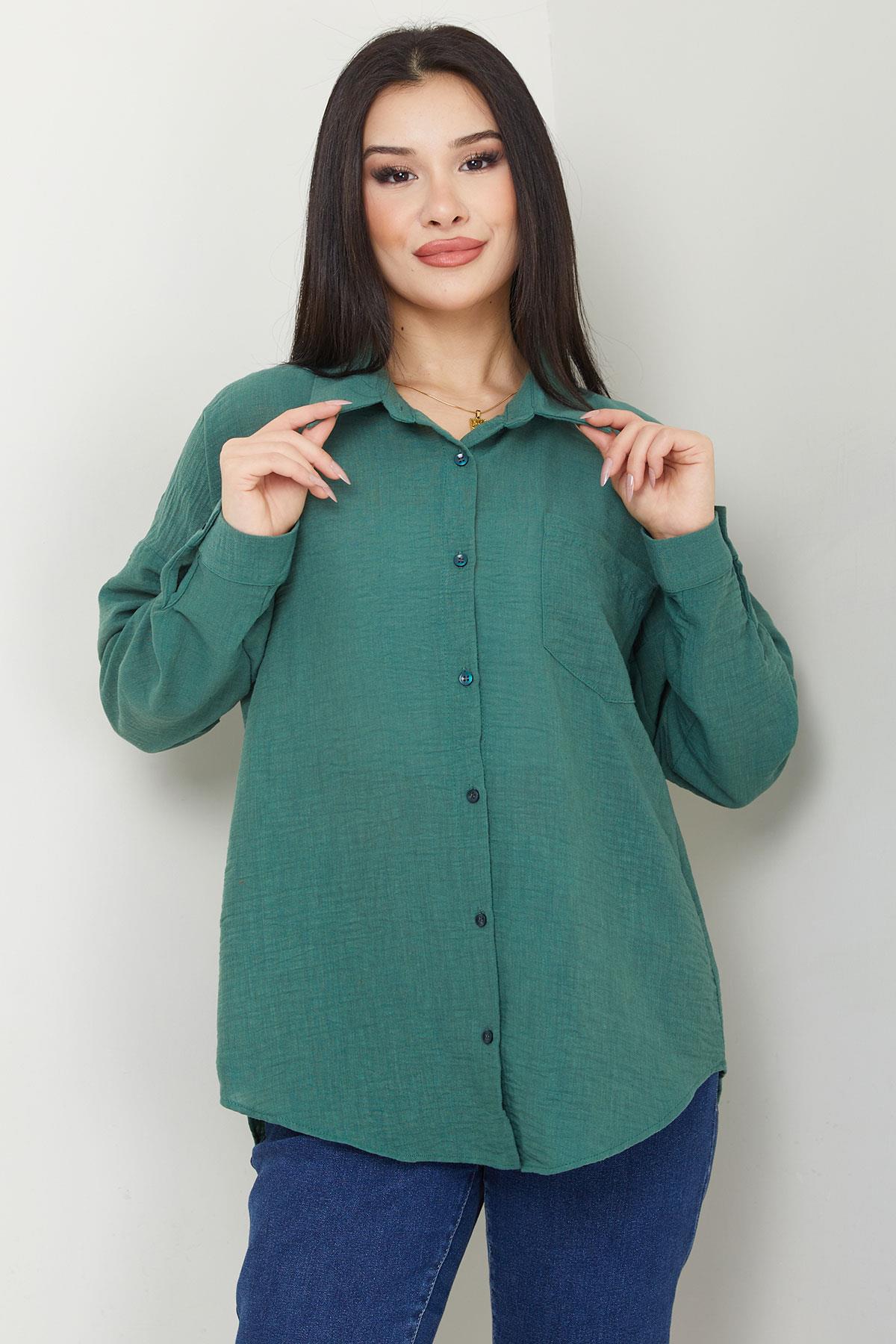 Cepli Oversize Keten Gömlek Haki SS2651