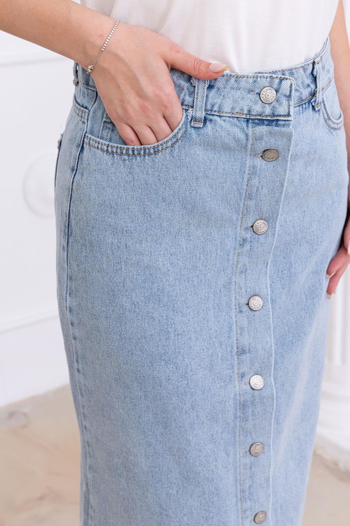 Düğmeli Kot Etek Açık Mavi SS2697