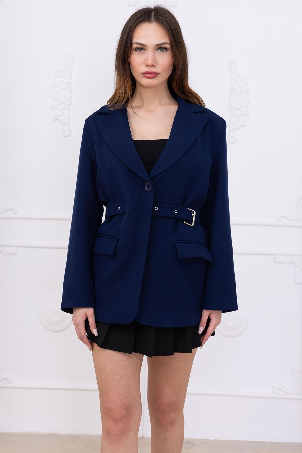 Kemerli Ceket Lacivert SS2697