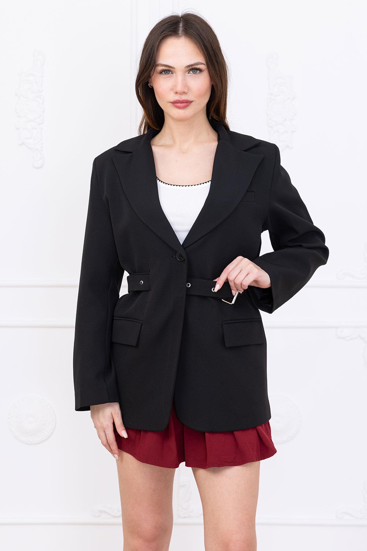 Kemerli Ceket Siyah SS2697