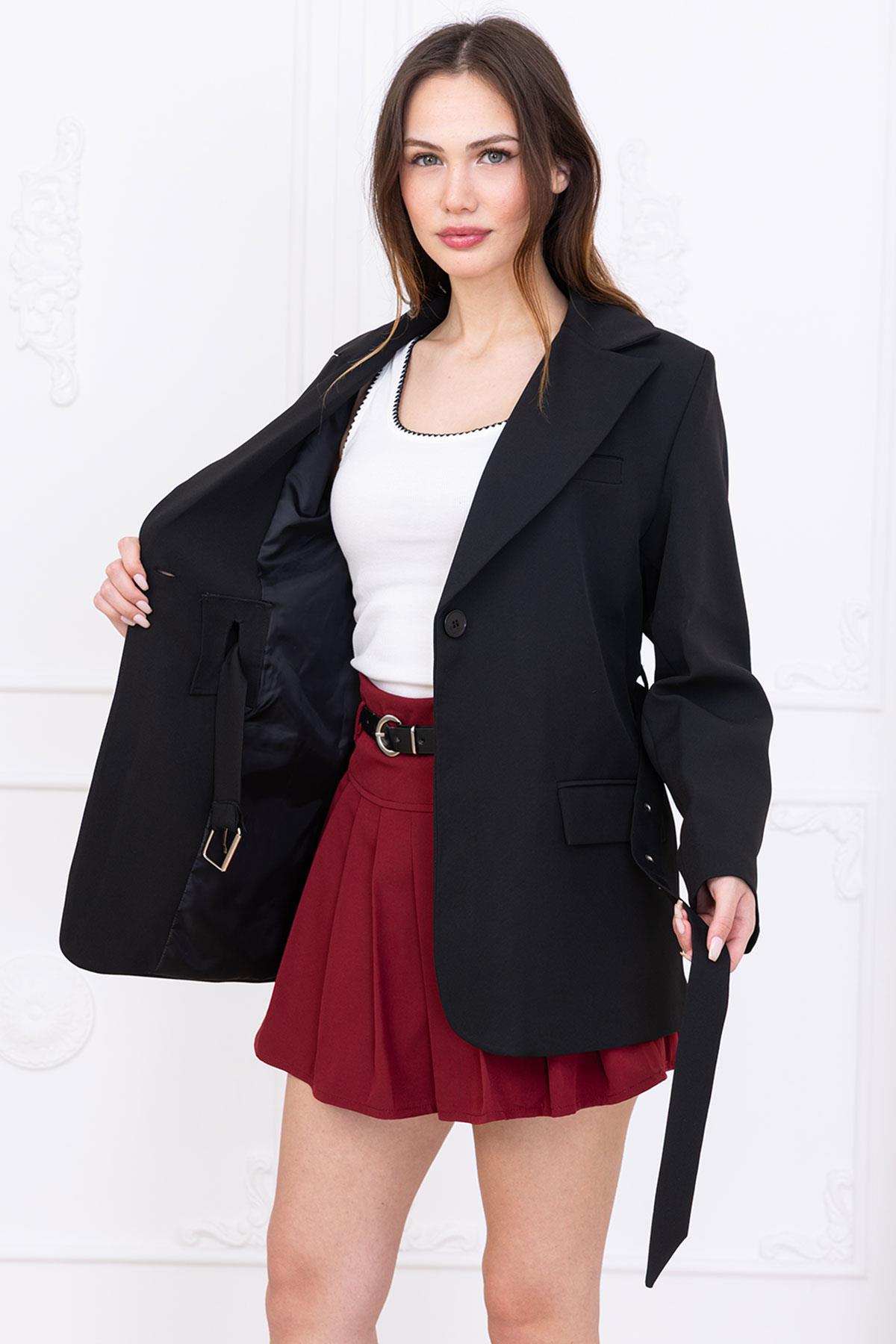 Kemerli Ceket Siyah SS2697