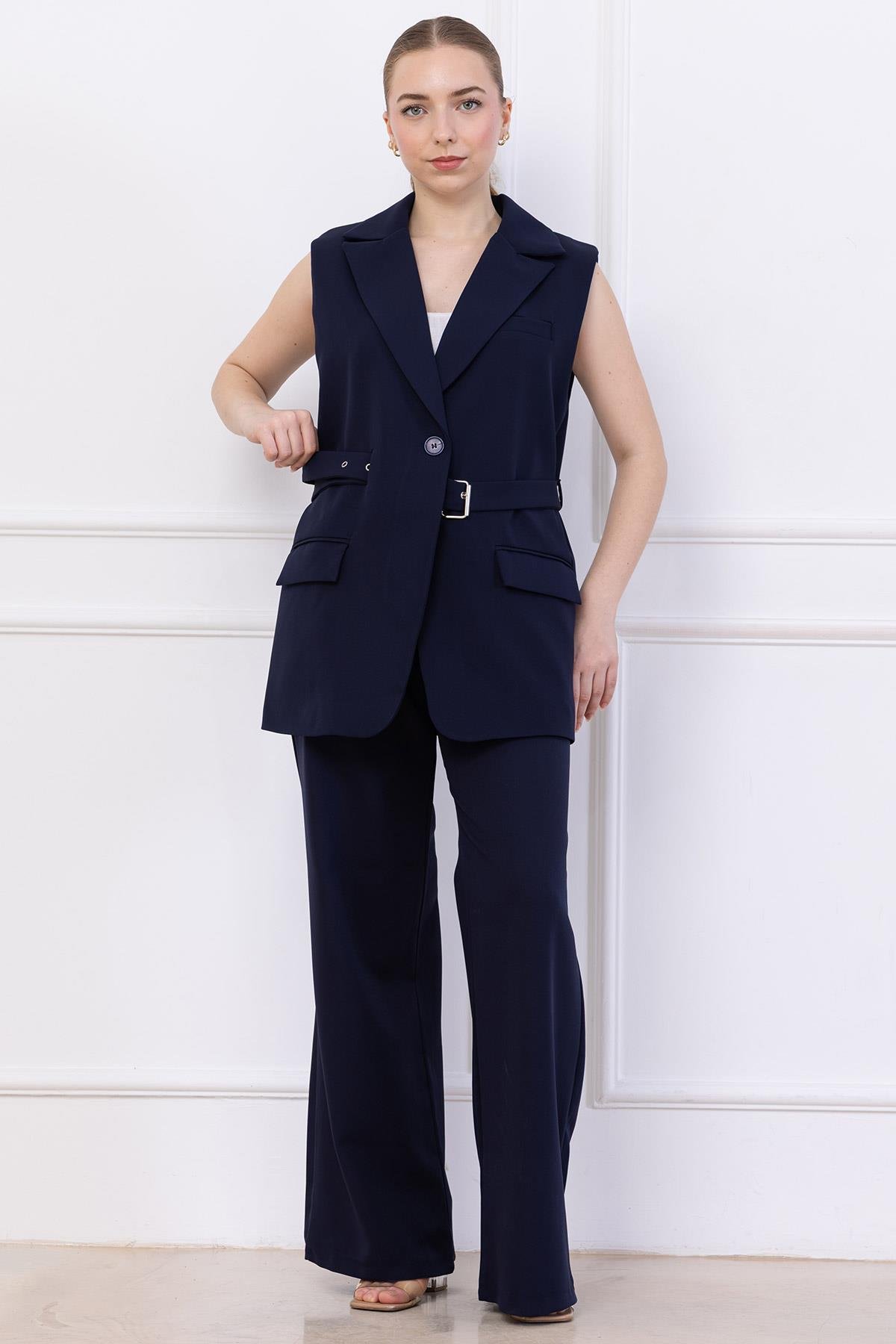 Kemerli Yelekli Takım Lacivert SS2749