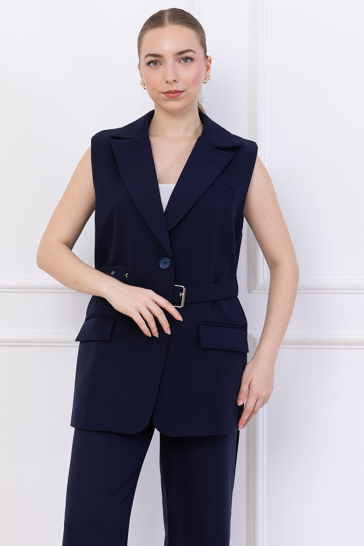 Kemerli Yelekli Takım Lacivert SS2749