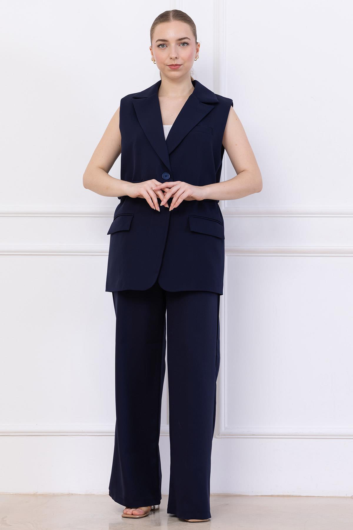 Kemerli Yelekli Takım Lacivert SS2749