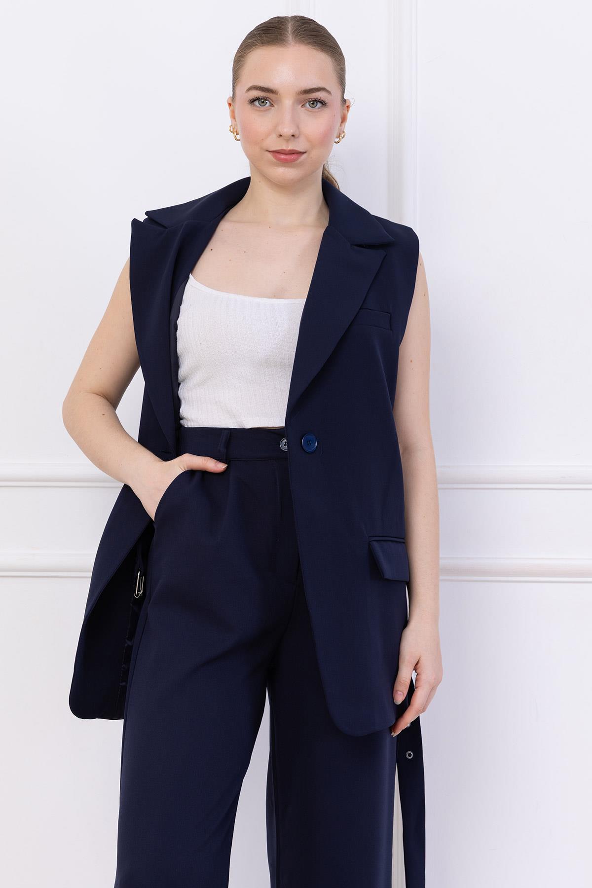 Kemerli Yelekli Takım Lacivert SS2749