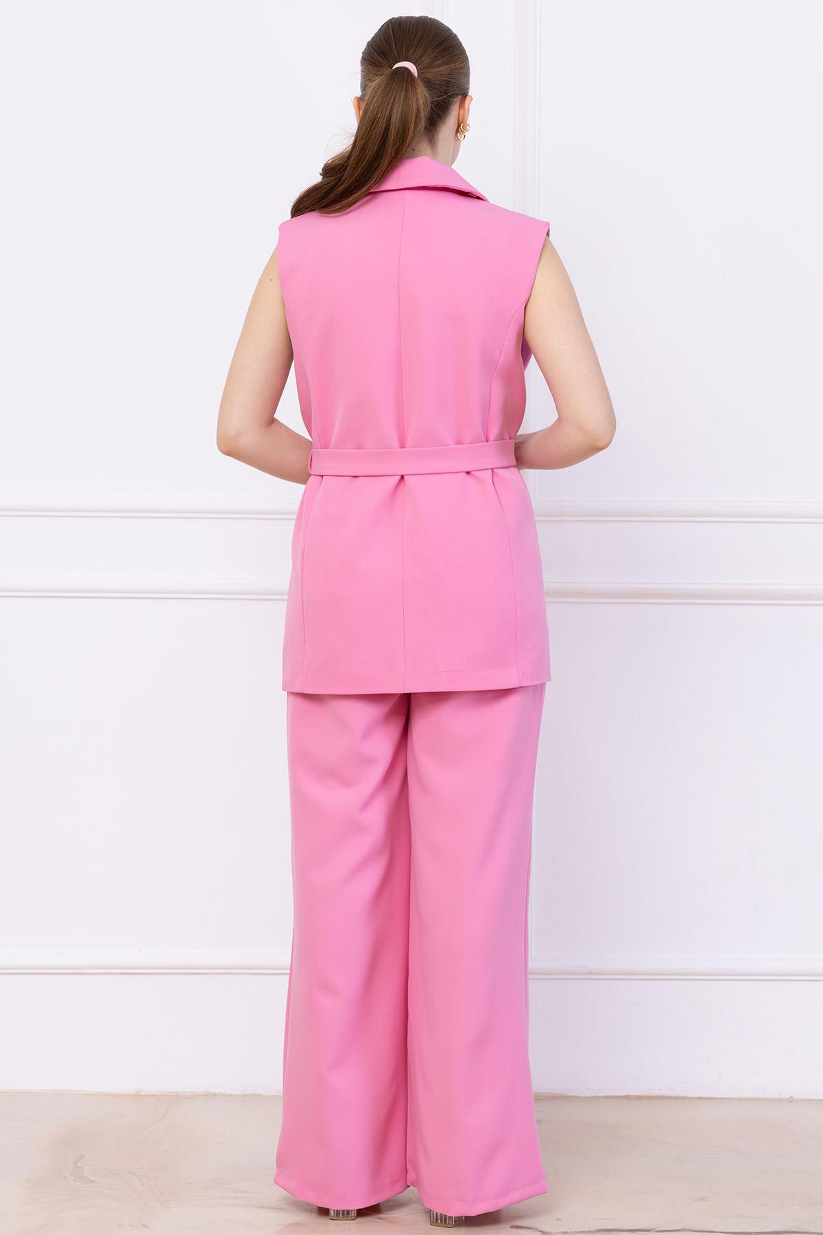 Kemerli Yelekli Takım Pembe SS2749