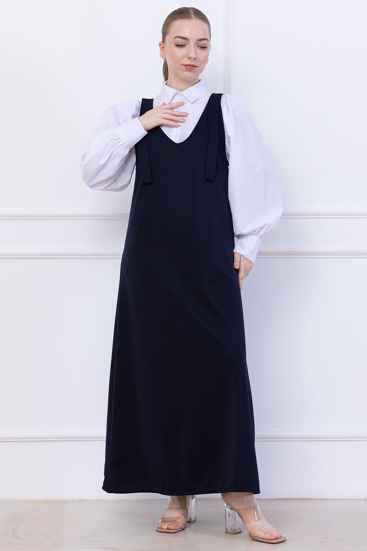 Omuzları Bağlamalı Örme Jile Elbise Lacivert SS2389