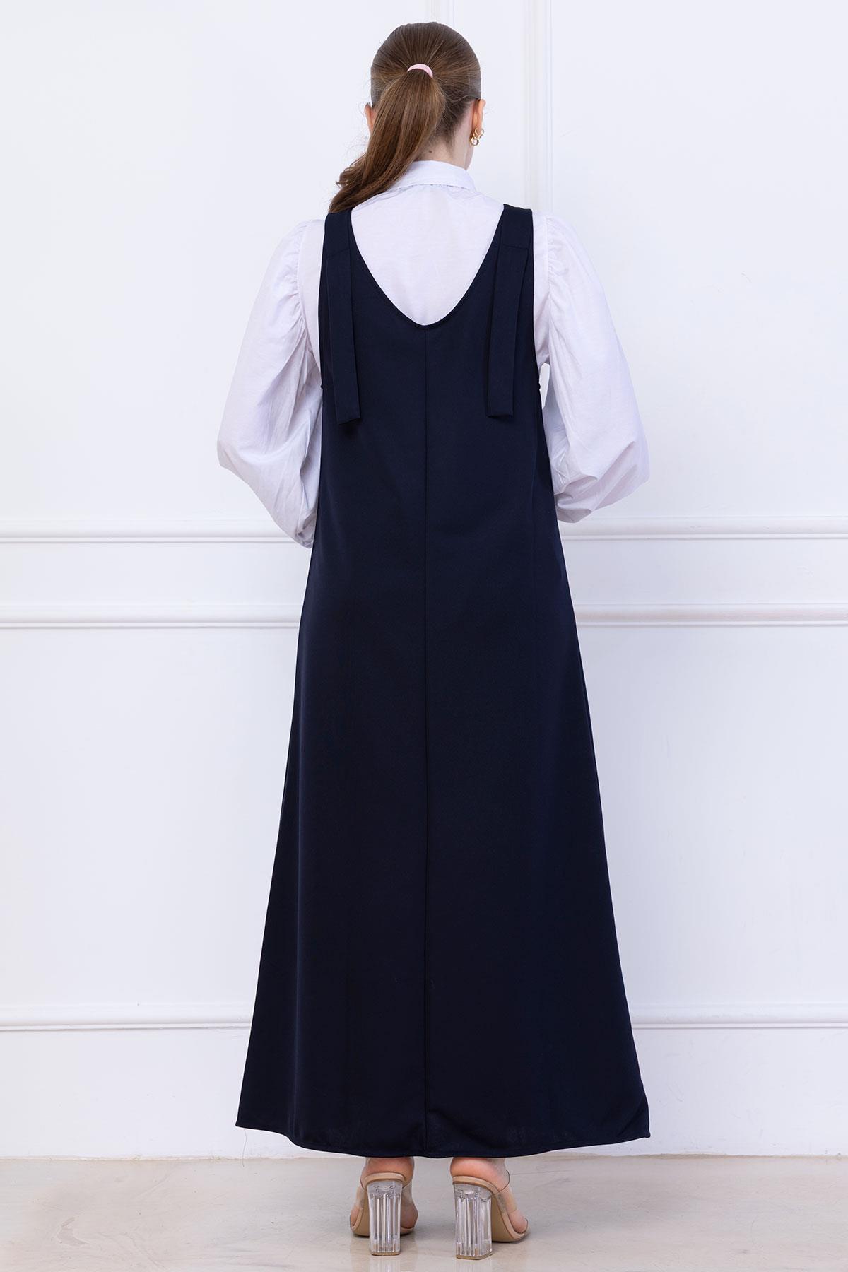 Omuzları Bağlamalı Örme Jile Elbise Lacivert SS2389